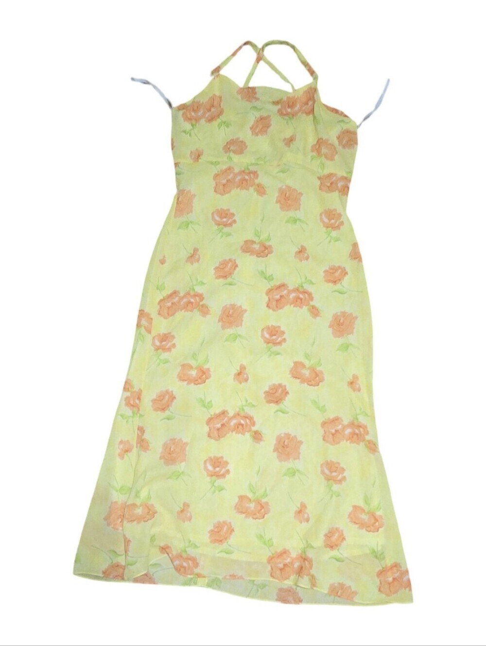 Lush Floral Yellow Midi Dress Crossback Straps Cottage Feminine Festival Light - Picture 3 of 11